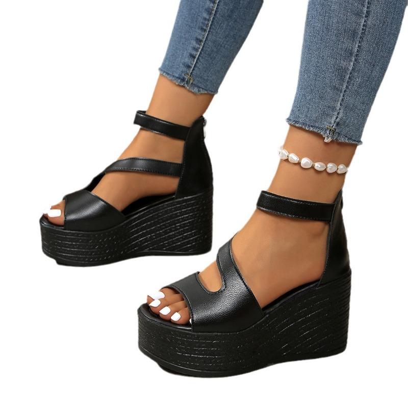 Large size platform sandals women's summer new rubber open-toed muffin bottom platform casual sandals
