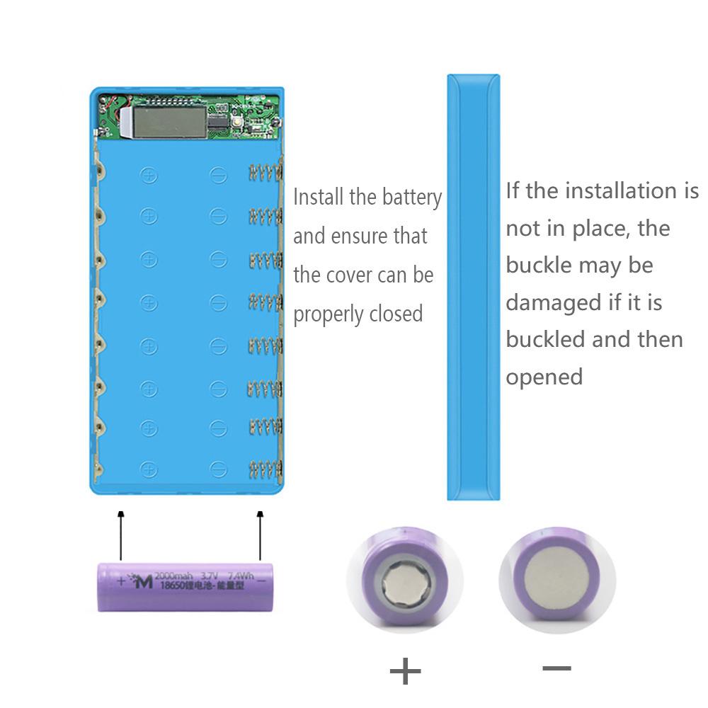 Battery Power Bank Shell Box LCD Display Dual USB For 8Pcs 18650 Batteries Case