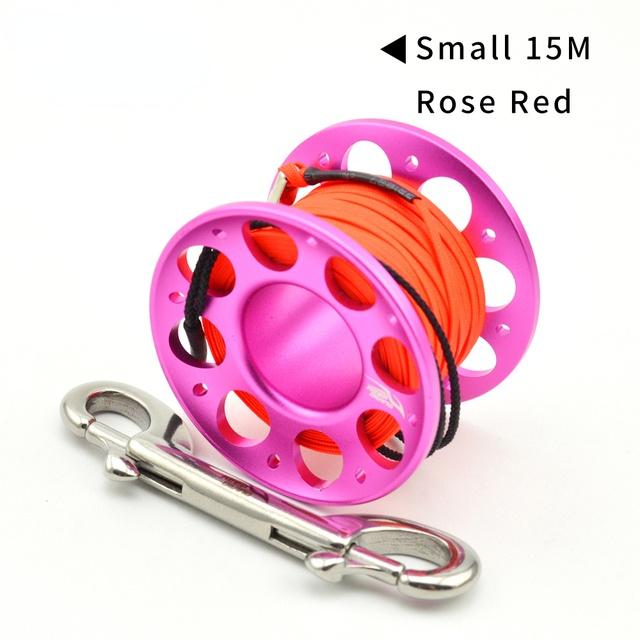 

15M/30M Scuba Diving Aluminum Alloy Spool Finger Reel with Stainless Steel Double Ended Hook Equipment Cave Dive 15M suit рожевий червоний колір