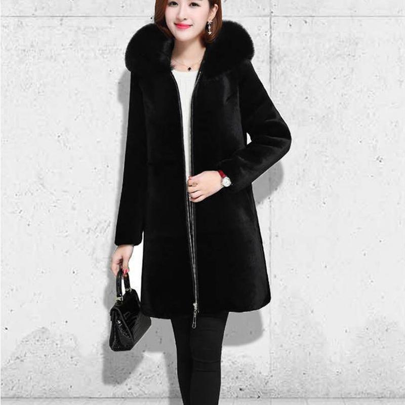 Winter Fur Jacket Black Hooded Parkas Coat Thicken Ladies Warm Long Overcoat Windproof Snow Outerwear
