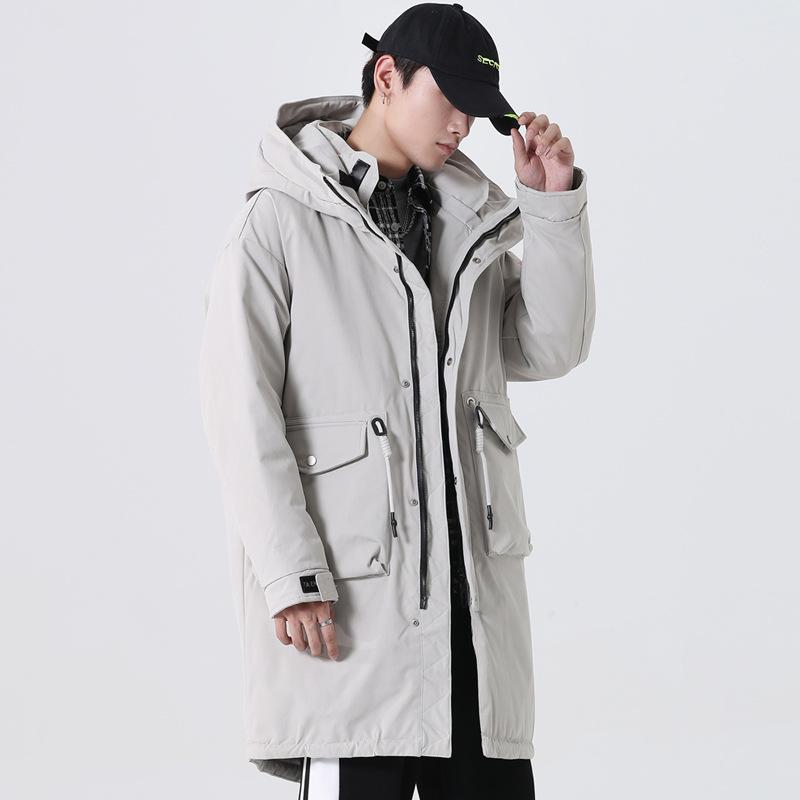 new Korean version handsome medium and long thickened tooling jacket winter clothing Internet celebrities with the same cold clothing