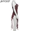 BITCED Spring Women's Solid-Colour Slim-Fit Streetwear Halter-Neck Backless Printed Top