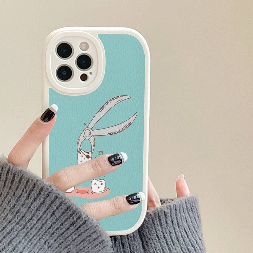 Dentist Tooth Pattern Phone Case For IPhone 16 15 14 13 12 11 Pro Max Plus Soft Leather Cover