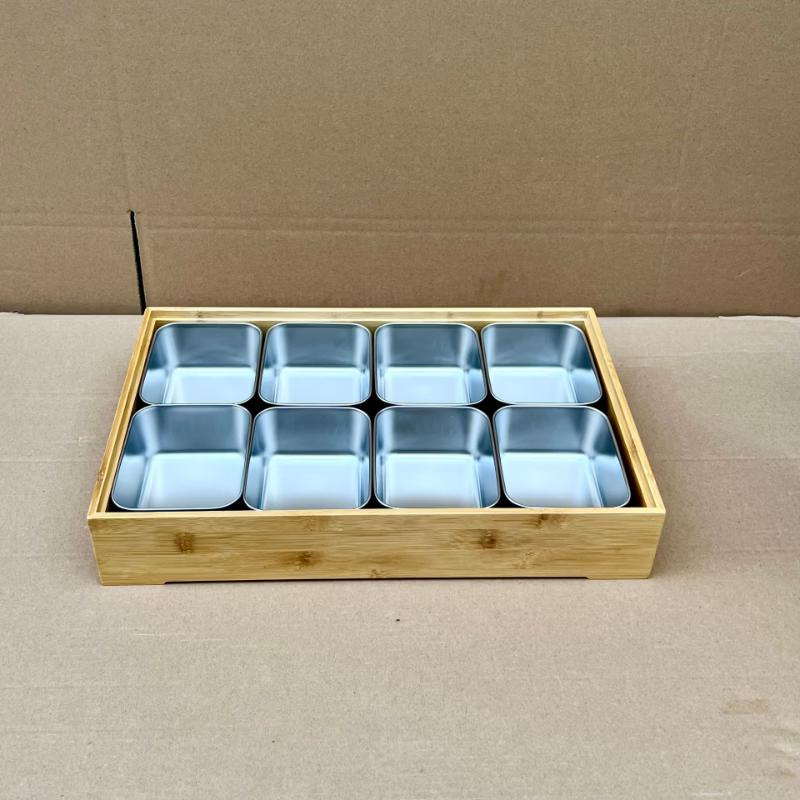 Bamboo Wood 9-Compartment Serving Tray