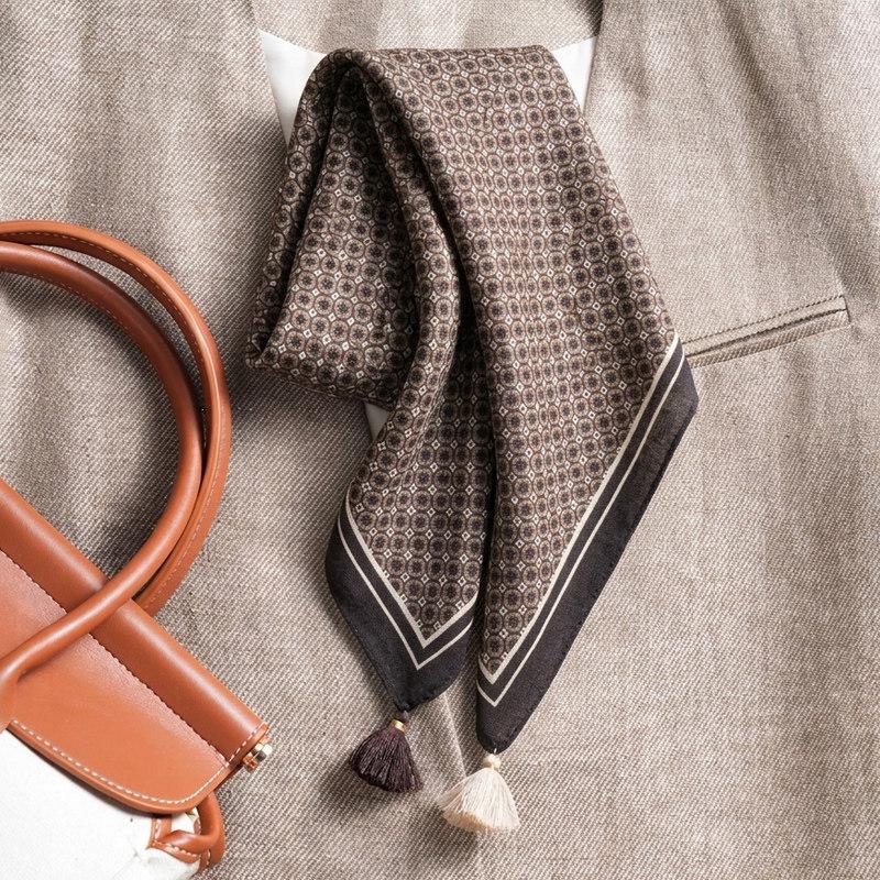 New 71 polka dot small square scarf silk scarf women's Korean velvet double-sided hanging ear neck protection small scarf scarf shawl