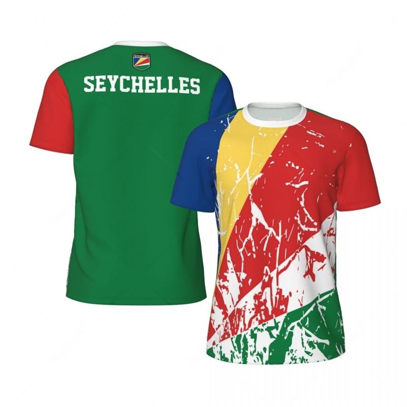 Seychellerna Flagfotboll T-shirts för Män Mode Sommar Nationalemblem 3D-tryckt Tröja Casual Snabbtorkande Andningsbara T-shirts Toppar