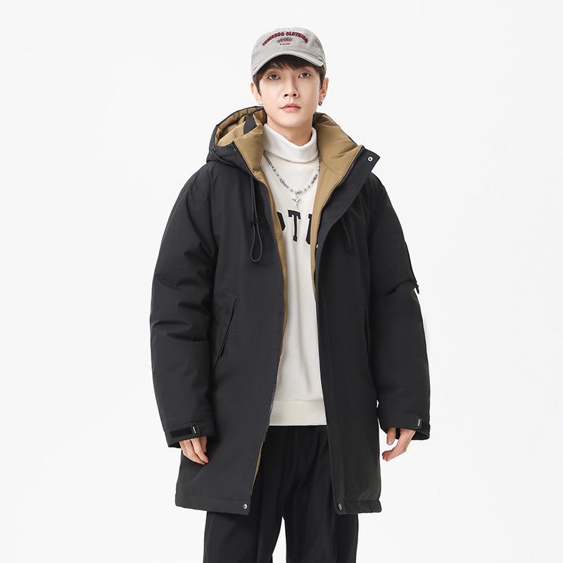 Men's Winter 2025 Hooded Mid-Length Cotton Jacket - Thick, Warm, Trendy Outdoor Coat