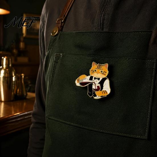 Alloy Jackets Badge Cartoon Red Wine Cat Brooch, Enamel Kitten Lapel Lightweight Pin, Backpacks Clothes Decorative Accessory for Women Men Pin