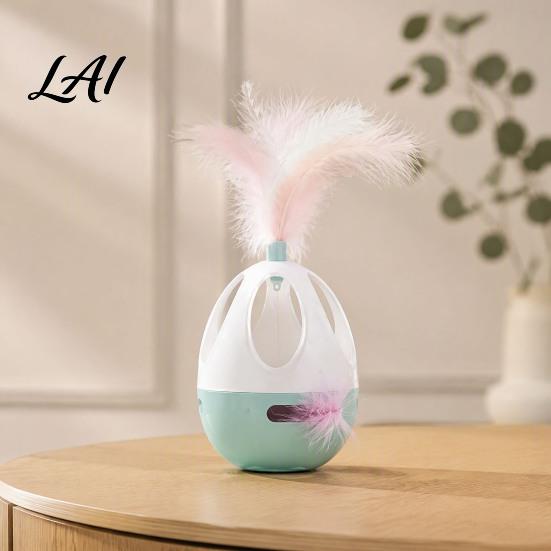 Electronic Feather Toys for Cats Interactive Cat Wobble Toy Automatic 360 Degree Rotating Chirping Motion Activated Kitten Sound Touch Toy