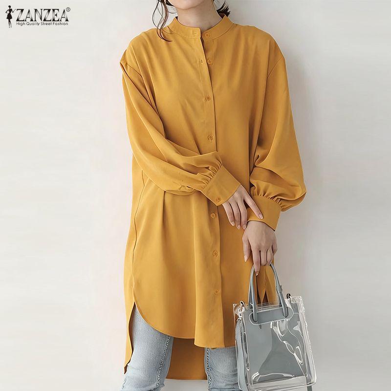 ZANZEA Women Loose Casual Round Neck Long Sleeve Solid Color Long Blouse