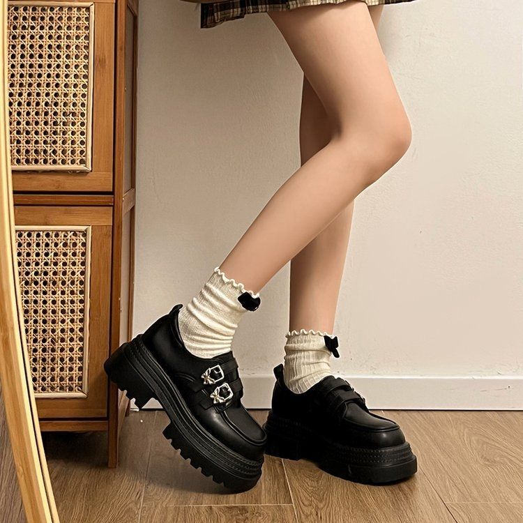 Love Jk Small Leather Shoes Women's 2025 New Autumn and Winter Japanese Thick-soled British Style Thick Heel Heightened Round Head Black Single Shoes
