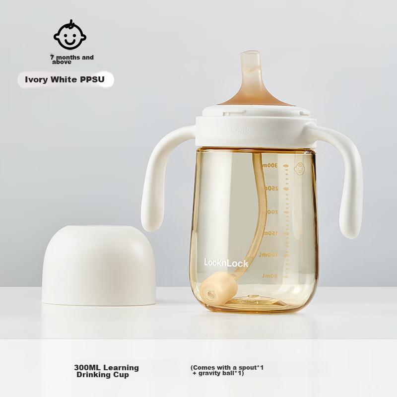 LOCK&LOCK Learning Cup with Straw for Infants Aged 1-3 Years Old, Baby Milk Cup, PPSU Straw Bottle, Gravity Ball Water Cup