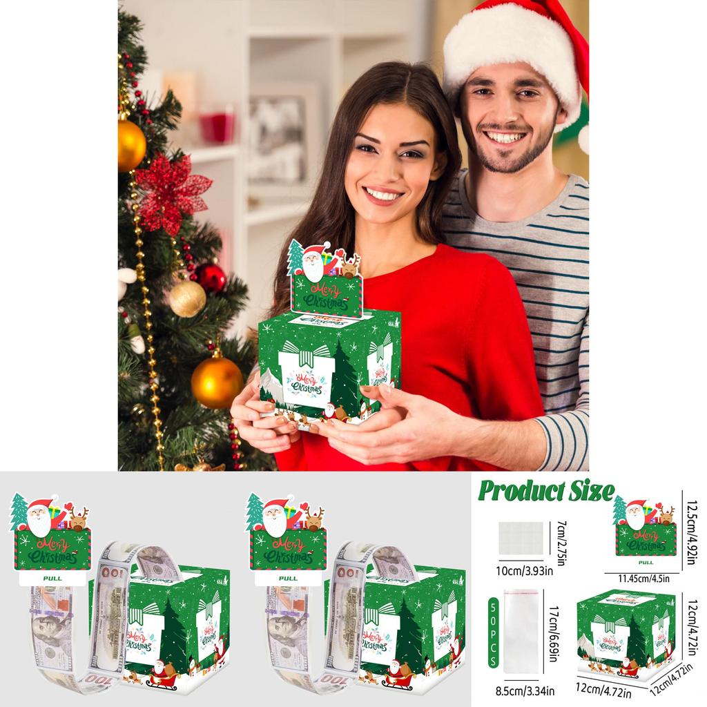Green Christmas Gift Box With Santa Claus Print For Holiday Party Decorations