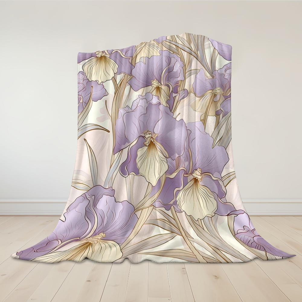 Lavender Iris Breeze Flannel Blanket Warm Soft Halloween Christmas Couch Warm Cozy Decorative Decor Gift for All Season