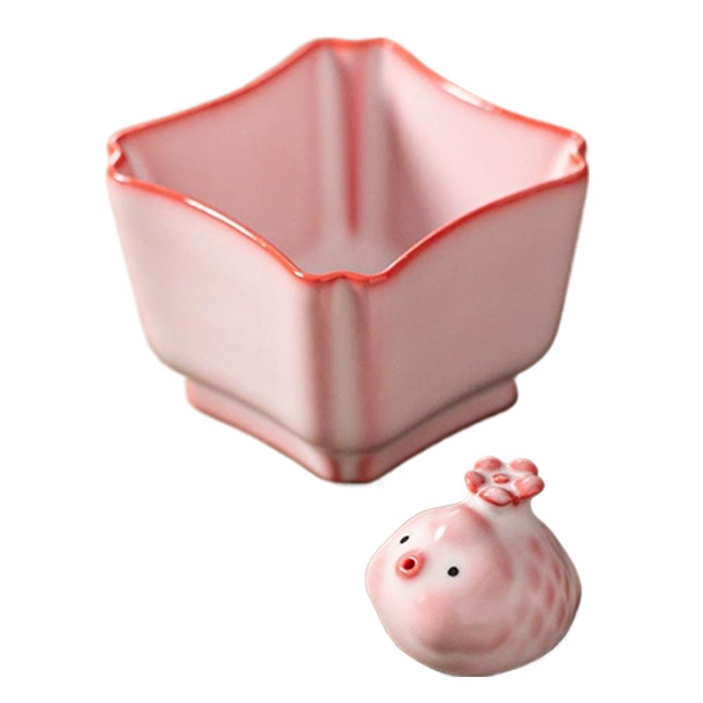 

1PCA Viral Bubble Fish Ceramic Tea Cup Pink Pig Shape Creative Tea Pet For Office Desk Decor Food Grade Safe Material Accessory