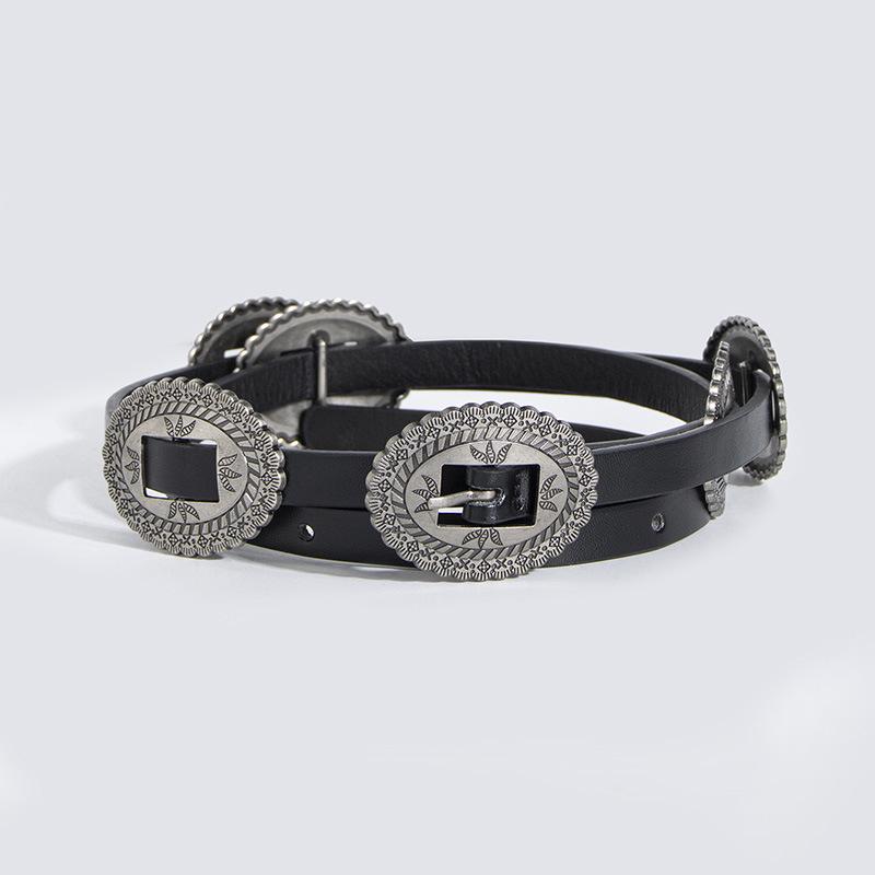 

Женский универсальный тонкий пояс из искусственной кожи в стиле вестерн Bohemian чёрный