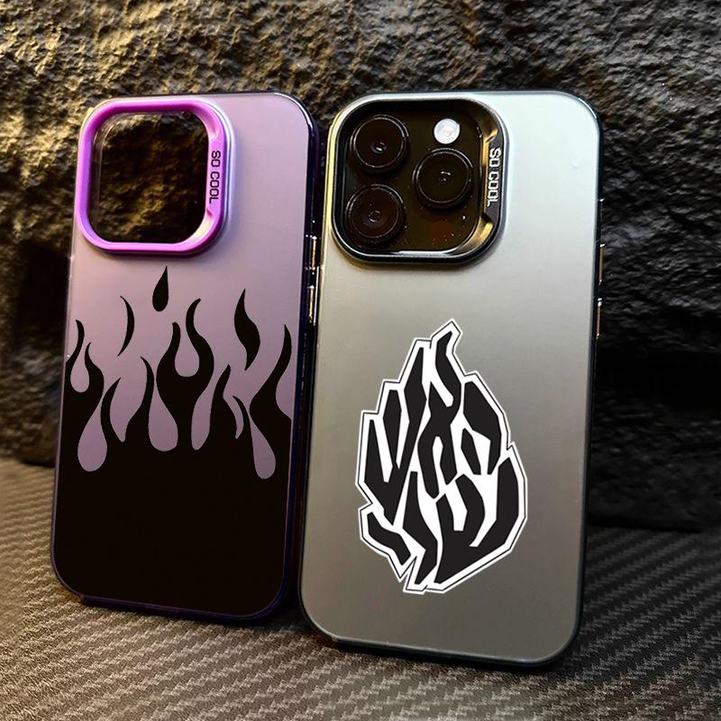 Fashion Black Flame Electroplate Silver IMD Phone Case For iPhone 11 12 13 14 15 16 Pro Max 7 8 Plus X XS Shockproof Back Cover