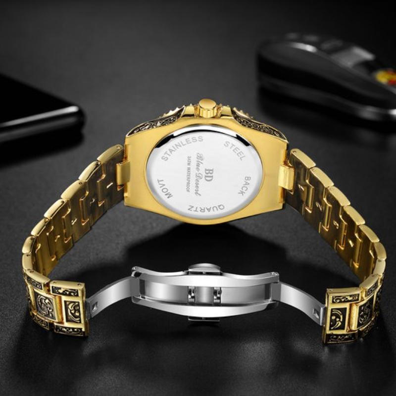 Patterned Steel Band Bracelet Men's Quartz Watch Waterproof Watch Fashionable Personalized Outdoor Sports Reloj