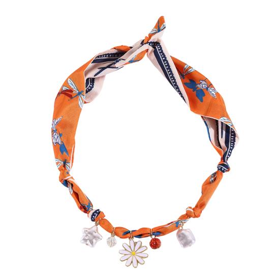Women Scarf Necklace Convertible Printed Scarf Chocker Necklace Scarf with Flower Faux