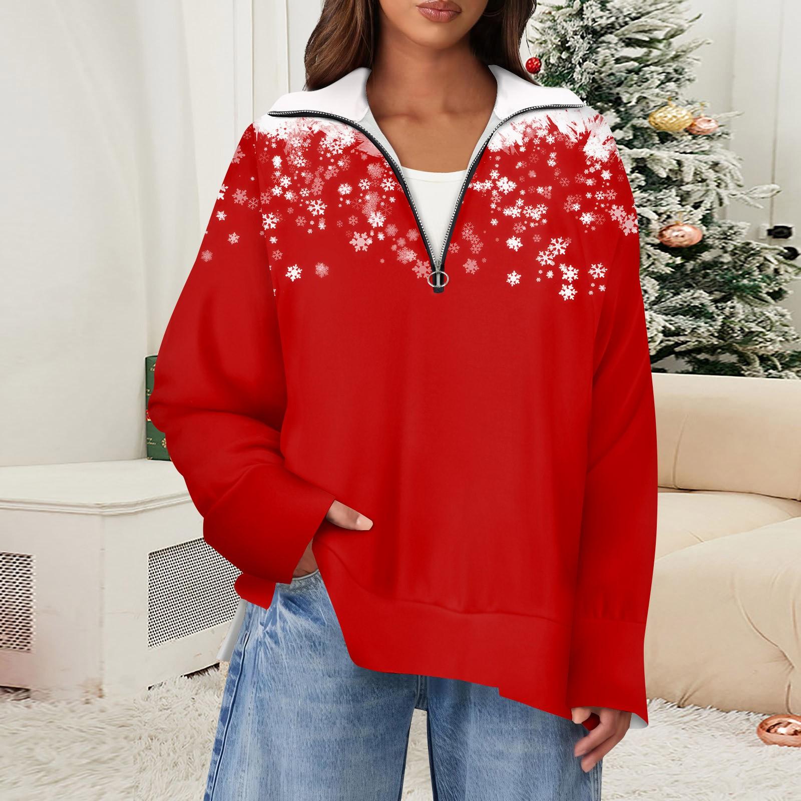 

Женский повседневный свитер с полумолнией и лацканами со снежинками и разрезом сверху по бокам, модная одежда M винный