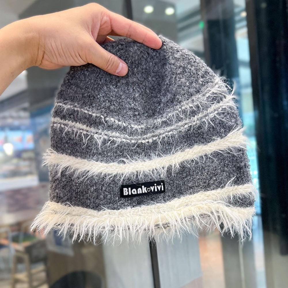 New Style Loose Dandy Hat Lazy Style Fashion Stripes Beanie Hat Sweet Winter Hats For Women Streetwear Knit Hats For Girl