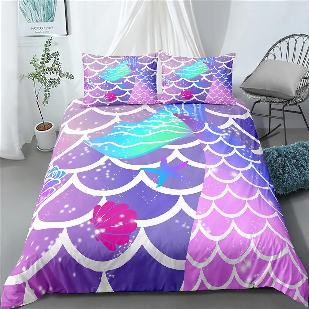 Comforter Fish Scales King Queen Full Twin Size Polyester Comforter For Kids Girls Women Bedding Set With