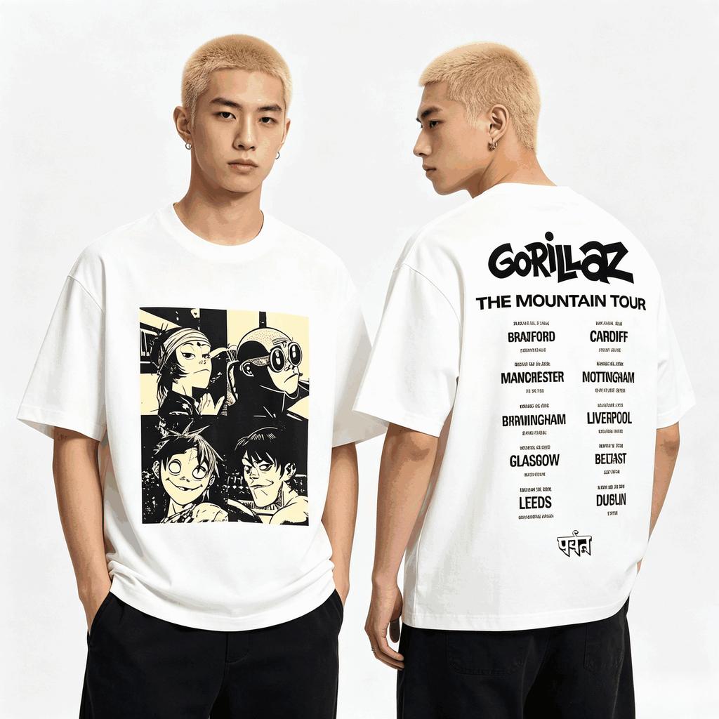 Summer Hot Sale Rock Band Gorillaz The Mountain Tour 2026 Graphic T Shirt Unisex Vintage Top Hip Hop Streetwear Oversized Tshirt