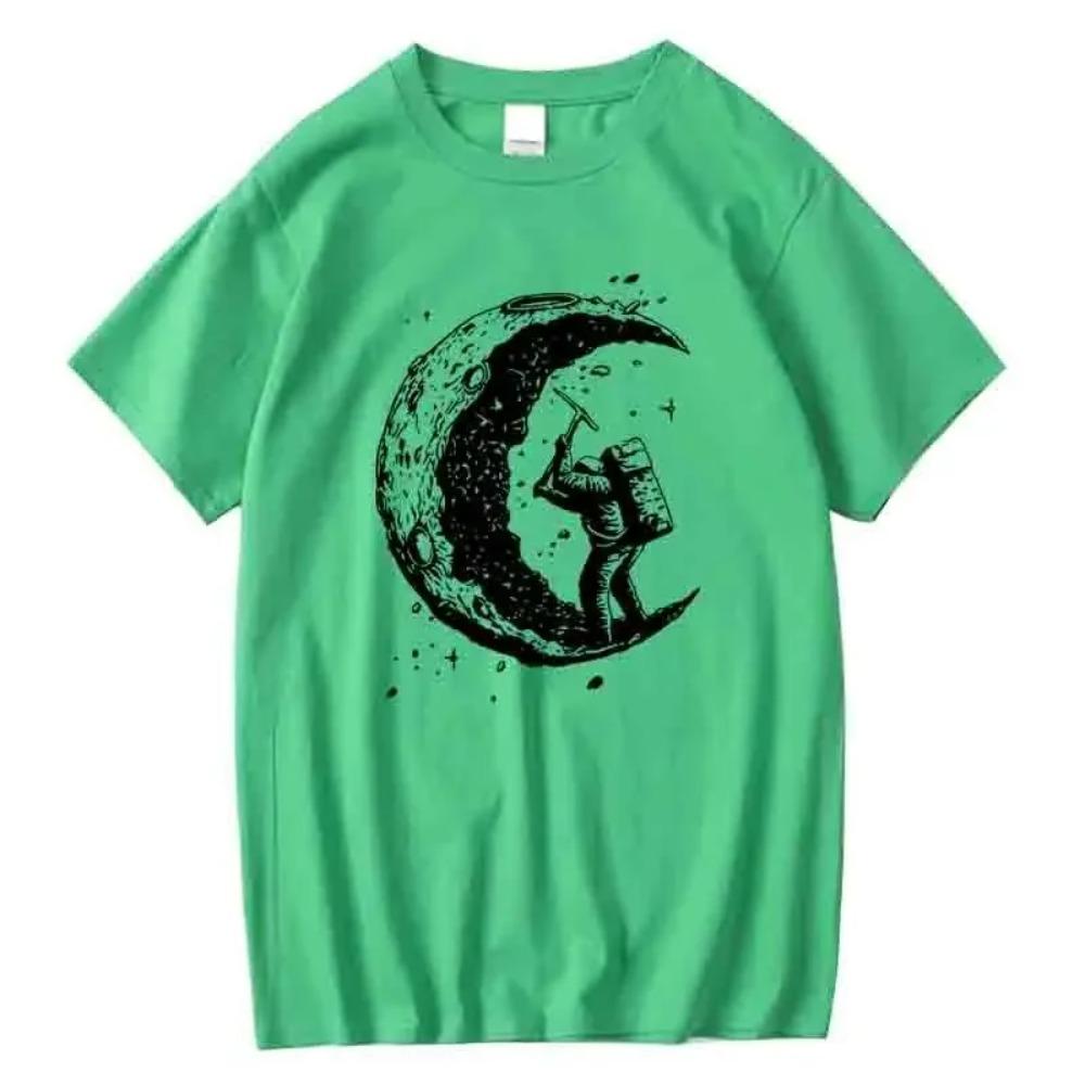 Men's High Quality 100%  Moon Print Casual Summer Cool Short Sleeve Men Tshirt Loose T-shirt Male Tee Shirts Male Tee Tops