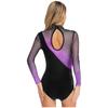 Womens Figure Skating Leotard Rhinestone Long Sleeve Hollow Out Design Ballet Gymnastic Training Bodysuit