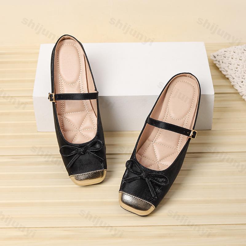 Fashion Flat bottomed color blocked bow design half slippers for women spring 2025 new elegant Mary Jane elegant casual cool slippers