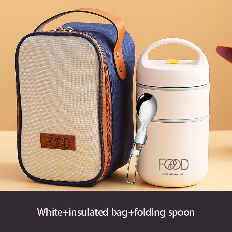 Compact Thermal Lunch Box With Insulated bag and spoon - Stainless Steel Soup Cup with Insulated Design, for Office, School