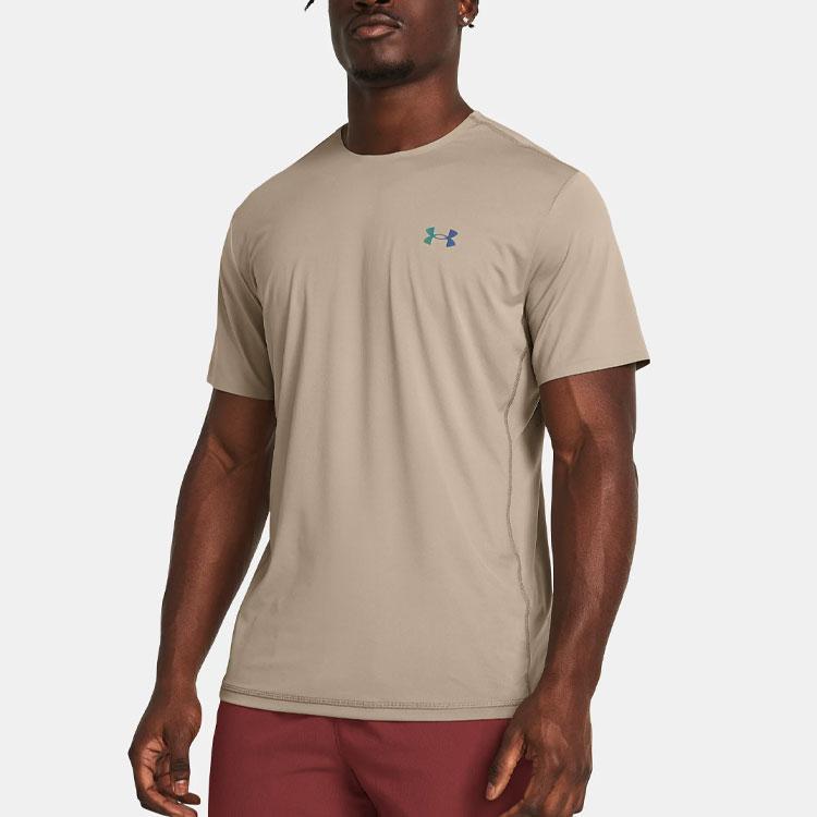 Under Armour Solid Logo Breathable Crew Neck Short Sleeve T-Shirt Men Tops Gray-Brown 1383668-203