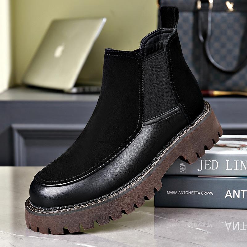Fashion men's casual chelsea boots black trendy cow suede leather shoes autumn platform boot party nightclub dress handsome ankle botas