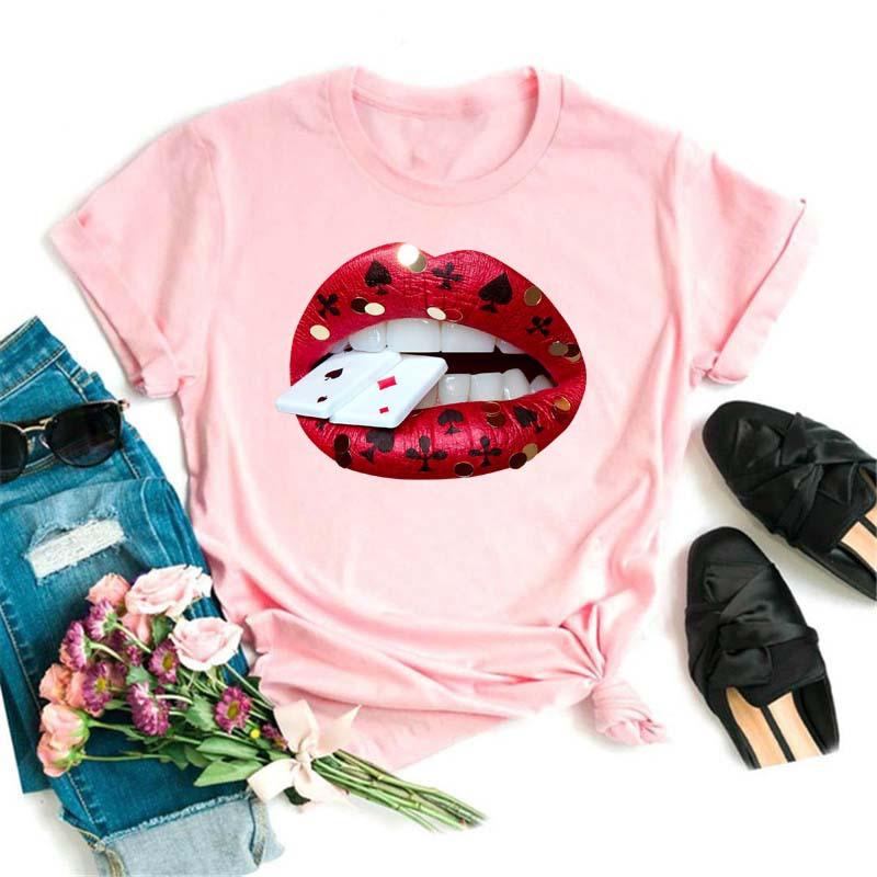 Spring Summer Plus Color Lips Loose Casual Fashion Simple Round Neck Pure Cotton Short Sleeved Top T-Shirts Women’s