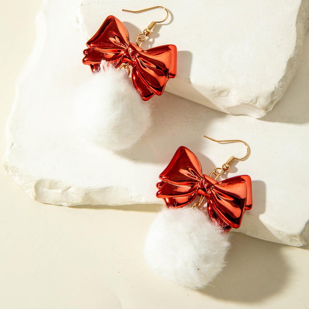 Bow Hairball Earrings, Fashionable Sweet Christmas Earrings Gift