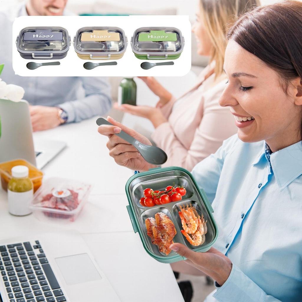 Portable Lunch Box Stainless Steel Divided Bento Box with Tableware for Adults Kids Students Leakproof Food Storage Containers