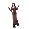 French Retro Solid Color Dress - 2026 Slim-Fit Waist-Cinching Skirt for Spring/Autumn