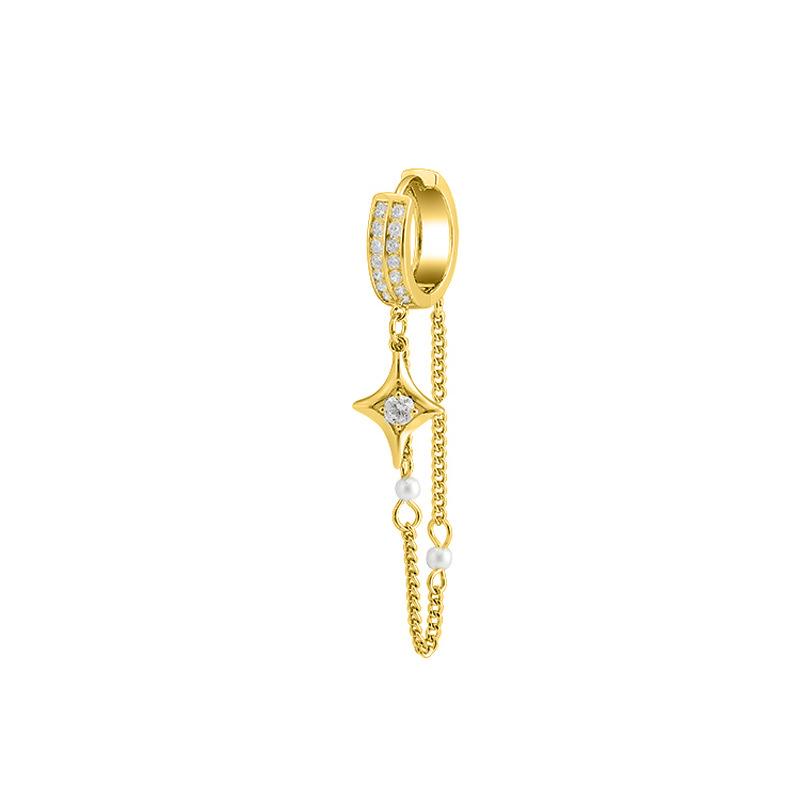 Diamond-Encrusted Four-Star Earrings Long Chain Pearl Earrings Internet Celebrity Fringed Cross Star Ear Buckle