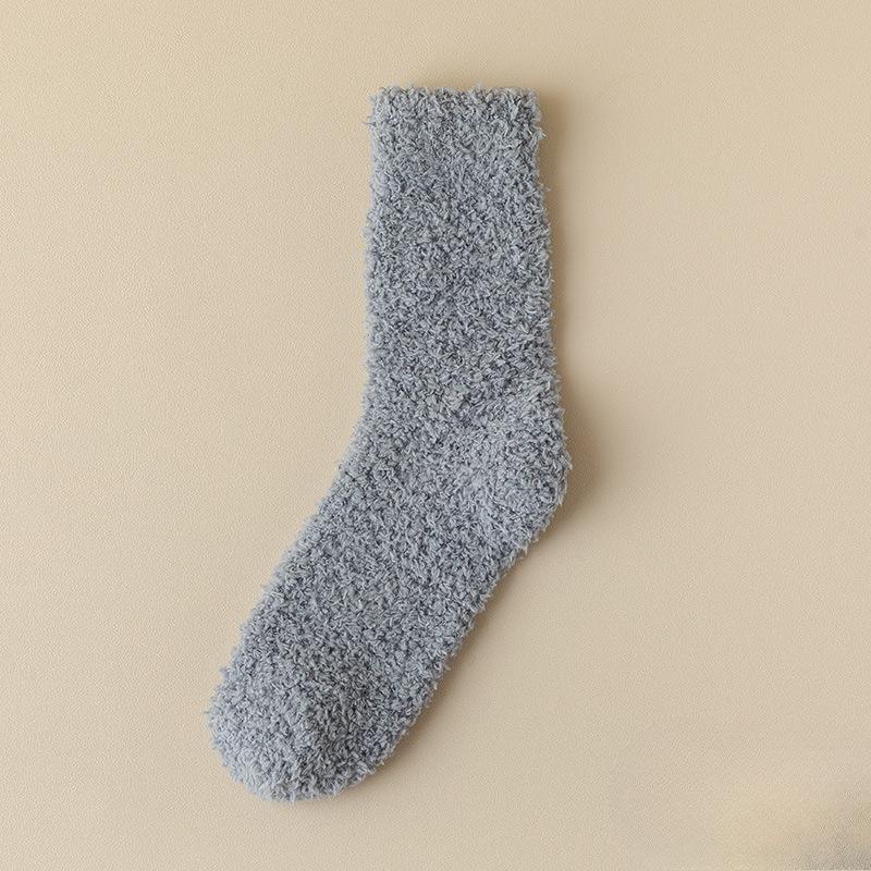 Solid-color Coral Fleece Socks - Children's Warm Sleep Socks with Added Padding and Thickened Mid-calf Floor Socks