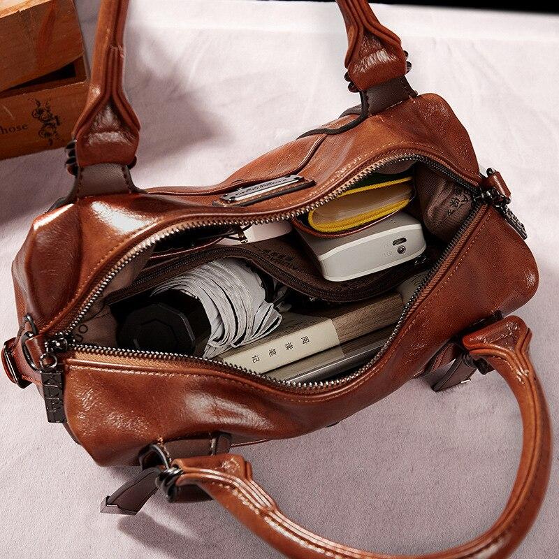 Johnature Retro-Damenhandtasche, große Kapazität, Pu-Leder, modisch, einfarbig, tragbar, Schulter- und Umhängetaschen