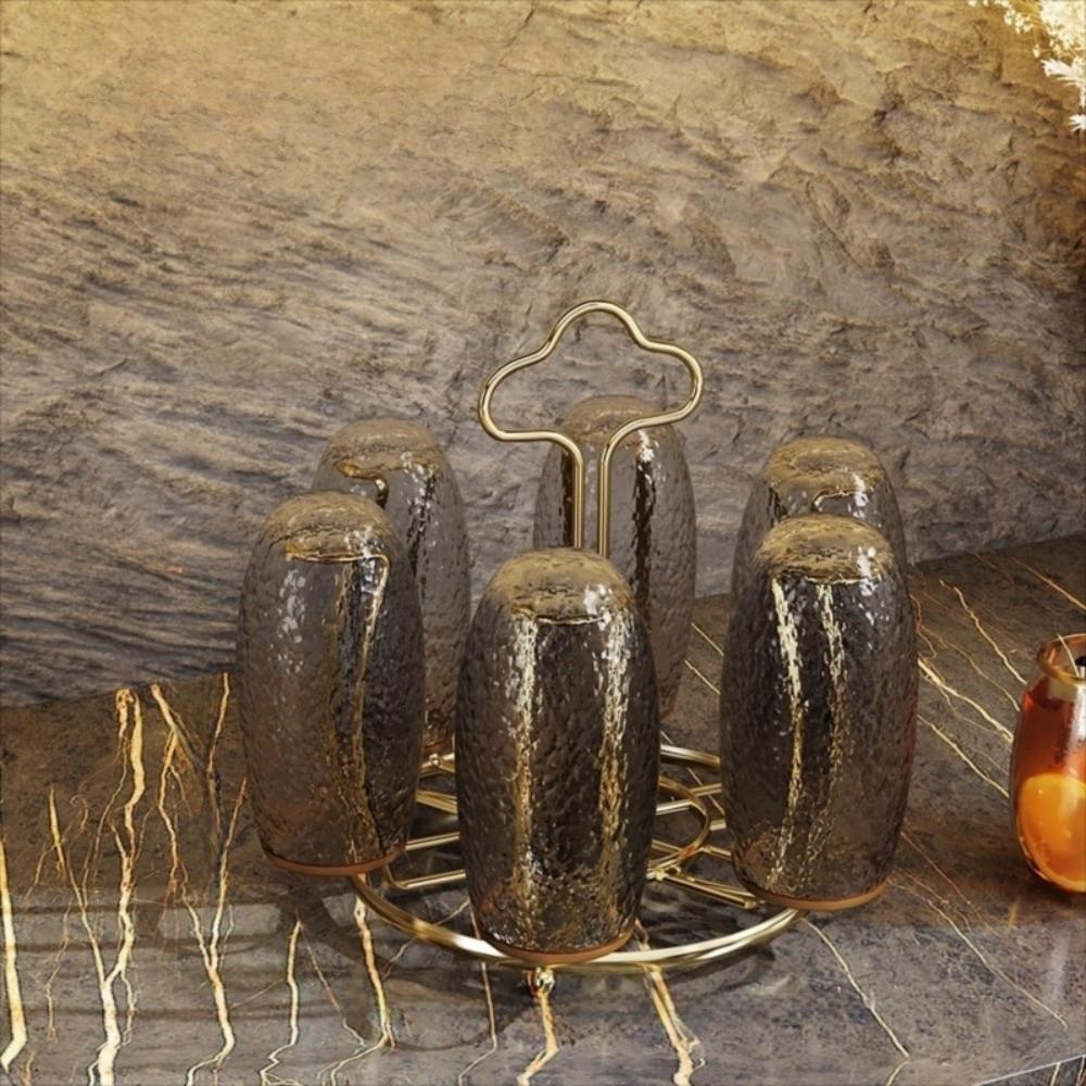 Large Capacity Cup Holder with Water Drain Tray 360° Rotation Glass Cup Storage Rack Bar