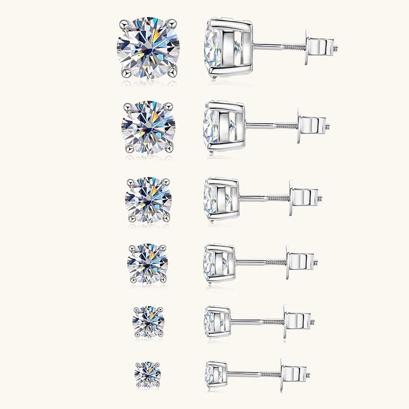 

Серебряные гламурные классические серьги-гвоздики с четырьмя зубцами из настоящего 10-каратного золота и муассанита в европейском и американском стиле для девушек, стремящихся к изысканности 7mm*2 белый