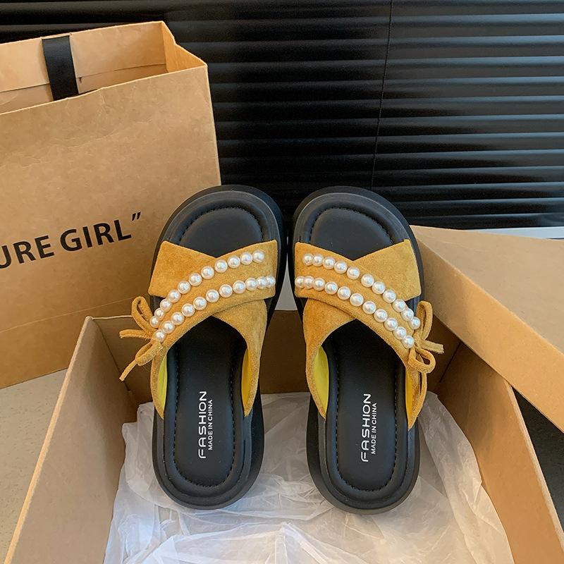 

Маффины толстая подошва 2025 лето новый высокий ценник наступающие на дерьмо тапочки женские увеличивающие рост сандалии повседневные пляжные крутые тапочки 40 жёлтый