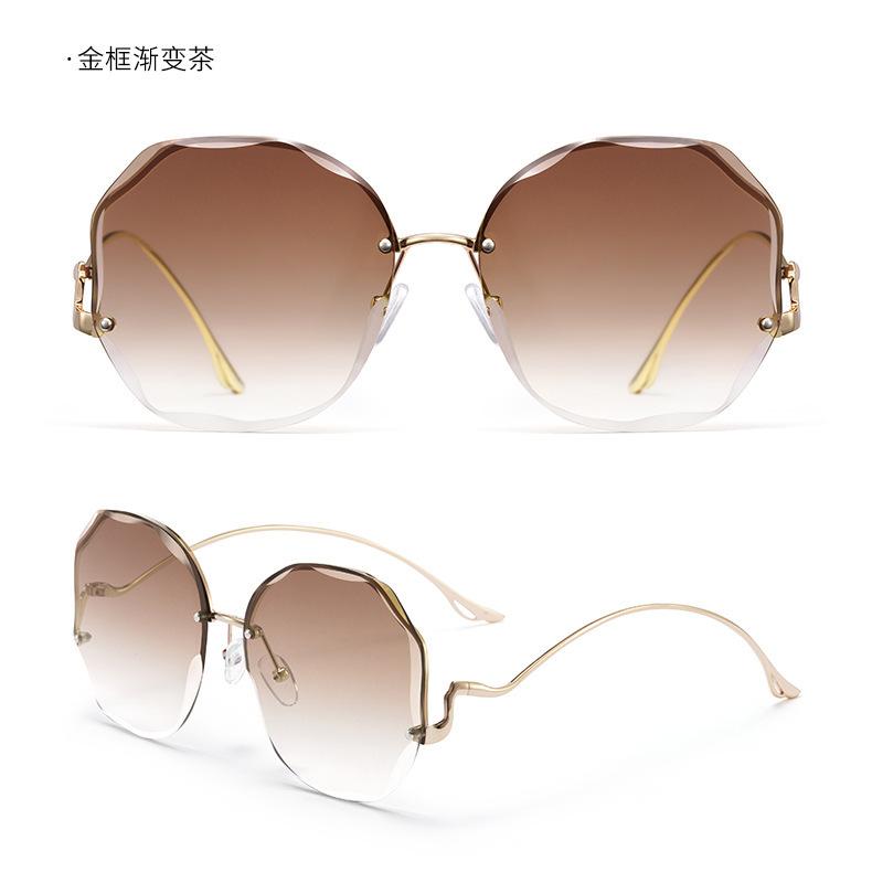Irregular Round Sunglases Women Trendy Designer Gradient Fashion Colorful Sun Glasses Female Rimless Metal Curved Temples