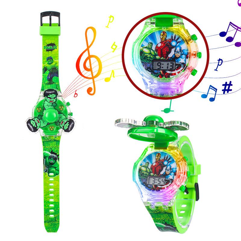 Children's Cartoon Music Watch with Seven-Color Luminous Spinning Gyro Toy