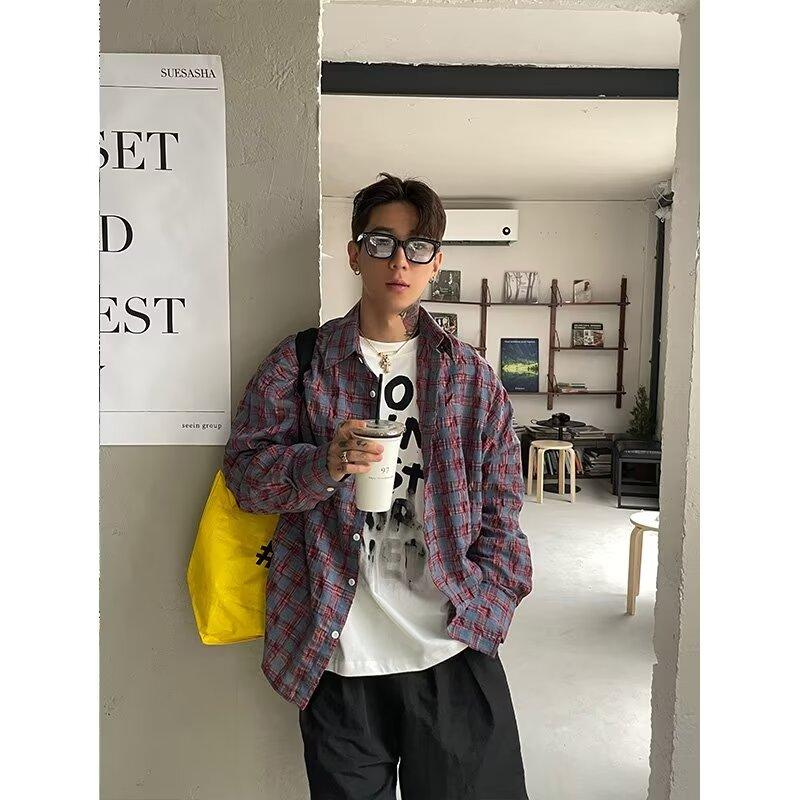 2024 Letter Long Sleeve Shirt Japanese Hong Kong Style Ins Loose Shirt Boys Summer Trendy Versatile Casual Coat