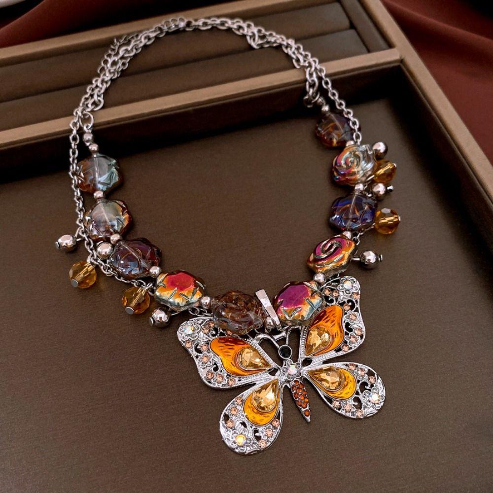 Vintage Inlaid Rhinestone Necklace Exaggerated Clavicle Chain  Girl