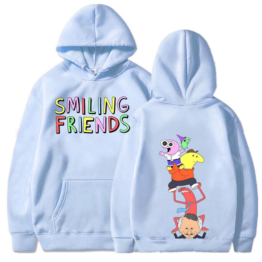 Anime Smiling Friends Print Hoodies  Alan Mr.Frog Glep Pim Charlie Mr. Boss Sweatshirts Winter Long Sleeve Hooded Pullovers Men