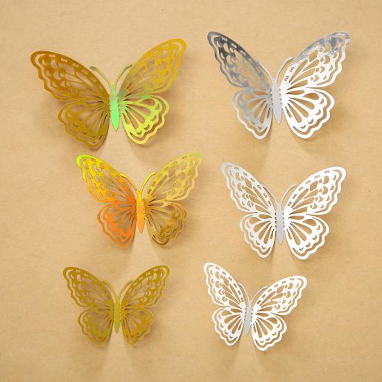 Yousheng 12 Pezzi Decorazione da Parete Farfalle 3D 3 Misure Farfalle Metalliche Vuote Decalcomania per Festa di Compleanno Decorazione Torta Rimovibile Fai da Te Murale Artistico da Parete per