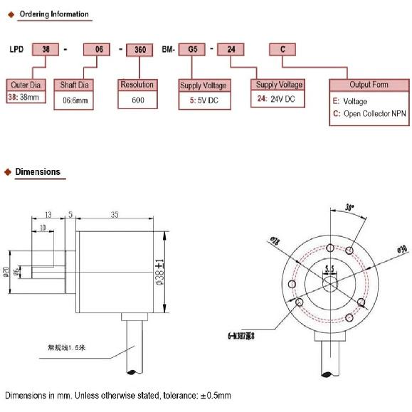 Aideepen 600P/R Rotary Encoder, AB 2 Phase Incremental Rotary Encoder 6mm Shaft 5V-24V Wide Voltage